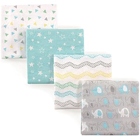 Luvable Friends Unisex Baby Cotton Flannel Receiving Blankets, Basic Elephant 4-Pack, One Size Cover