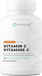 BIOGENIQUE Vitamin C - Natural Ascorbic Acid vitamin C Supplement for Immune Support - vitamin c 500mg - 100 Capsules Immune boosters for adults - Nature made - Vegan - Non-GMO