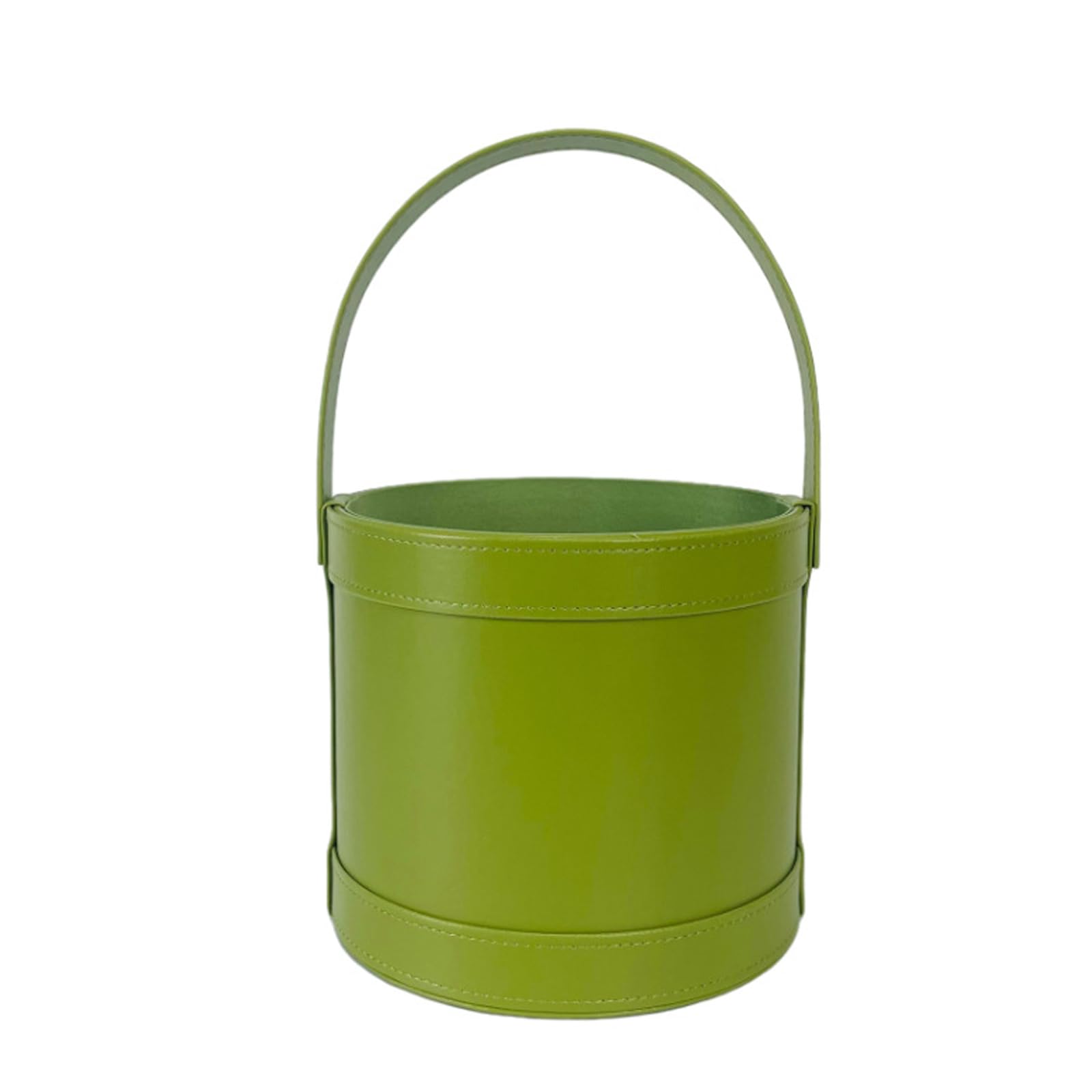 Sbshiouu Green Leather Flower Basket With Spacious Interior Gift Packaging Box With Carrying Handle Handbag Flower Holder