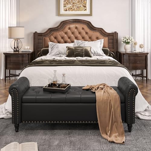 65 Inch Bedroom Bench, End of Bed Bench with Storage, Bed Benches for Foot of Bed, Faux Leather...