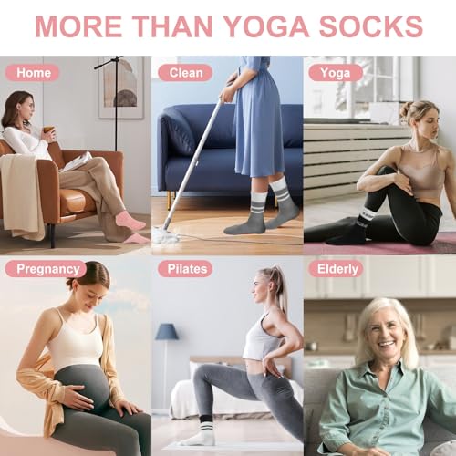 Ivyhouse 6 Pairs Pilates Socks for Women with Non Slip Grippers, Yoga Crew Socks for Barre Hospital Sticky Slipper Socks 6