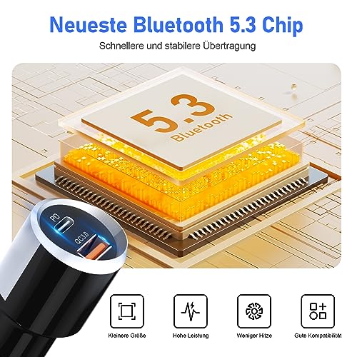 Bluetooth 5.3 FM Transmitter, SONRU Bluetooth Adapter Auto mit Freisprechanlage, [30W PD & 18W...