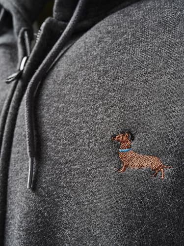 Baddery Gassi Jacke Herren & Damen : „Dackel“ - Zip Hoodie für Hundebesitzer, Hundeliebhaber & Jäger (Zip-Hoodie Charcoal XL)