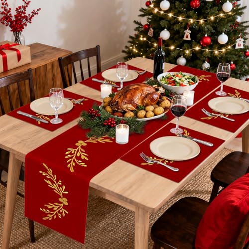 Christmas Velvet Table Runner and Placemats Set of 5, 10 x 72 Inc...
