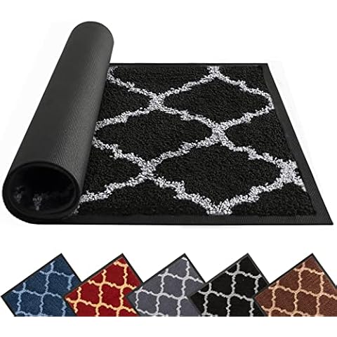 Mibao Door Mat Indoor 40 X 60 Cm, Black Mat, Washable Barrier Mat, Super Absorbent Front Door Mat Carpet, Non Slip Rubber Backing Doormat, Heavy Duty Entrance Rug Dirt Trapper Cover