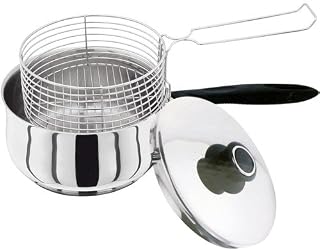 New 3PC 20CM Stainless Steel CHIP PAN CHIPPAN Fryer Pot with LID & Basket BNIB