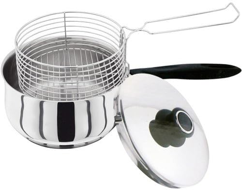 New 3PC 20CM Stainless Steel CHIP PAN CHIPPAN Fryer Pot with LID & Basket BNIB