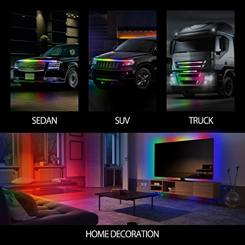 Chemini Led Light For Car, 𝟲𝟬 𝗜𝗻𝗰𝗵𝗲𝘀 𝗥𝗚𝗕 𝗖𝗮𝗿 𝗛𝗼𝗼𝗱 𝗟𝗶𝗴𝗵𝘁 𝗦𝘁𝗿𝗶𝗽 Exterior Car Led Lights Multicolors 12V 90 Leds App & Remote Control Waterproof Drl For Suv, Truck-1Pack #TOP6