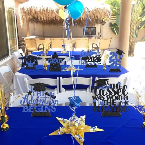 Yaaaaasss! Blue Graduation Decorations 2026 - Congrats Grad Table Centerpieces Graduation Glitter Table Topper Photo Booth Props Set of 6 Navy Blue Graduation Party Decor Class of 2026 for Any Grades by Yaaaaasss! - Used condition - Image 6