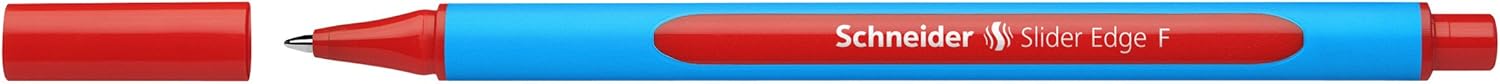 Schneider Slider Edge 152002 Ballpoint Pen With Cap Model F Pack Of 10 / Cyan And Red Barrel / Red Ink