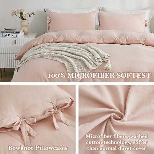 Image of annadaif Pink Duvet Cover King Size (104x90 Inch), 3 Pieces Bowknot Ultra Soft Washed Microfiber Bow Tie Duvet Cover Set, Easy Care Bedding Set for Men, Women, Boys and Girls