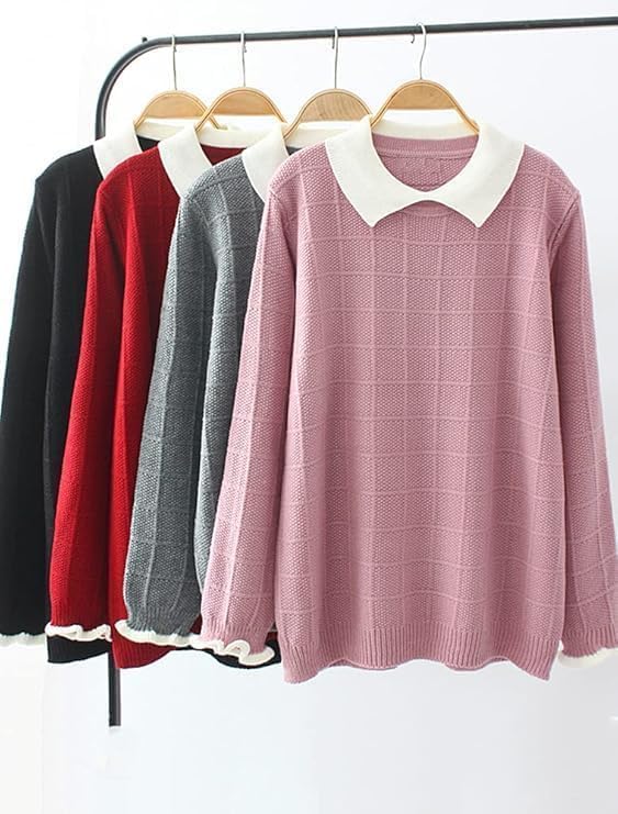 Minibee Women's Pan Collar Knitted Sweater Casual Pullover Sweatshirt
