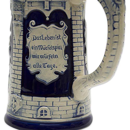 Collectible German Castle Festive Engraved Cobalt Blue Beer Stein #TOP7
