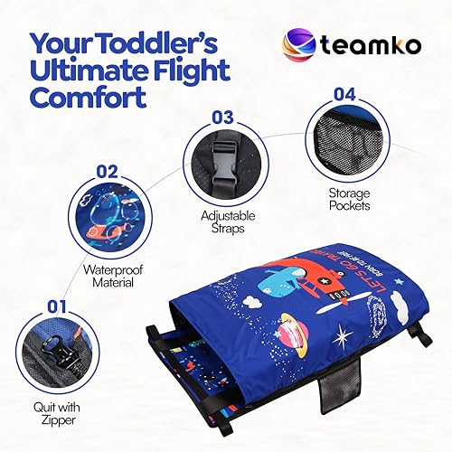 TEAMKO® Toddler Airplane Bed with Quilt + Color Educational Books | Portable Airplane Seat Extender for Kids, Essential Airplane Bed, Compact & Comfortable Travel Bed for Babies and Toddlers