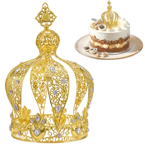 4 piezas de decoración para tarta con corona dorada, corona vintage para pastel con diamantes de imitación, decoración de metal multiusos para cumpleaños, bodas y más dorado - Mini