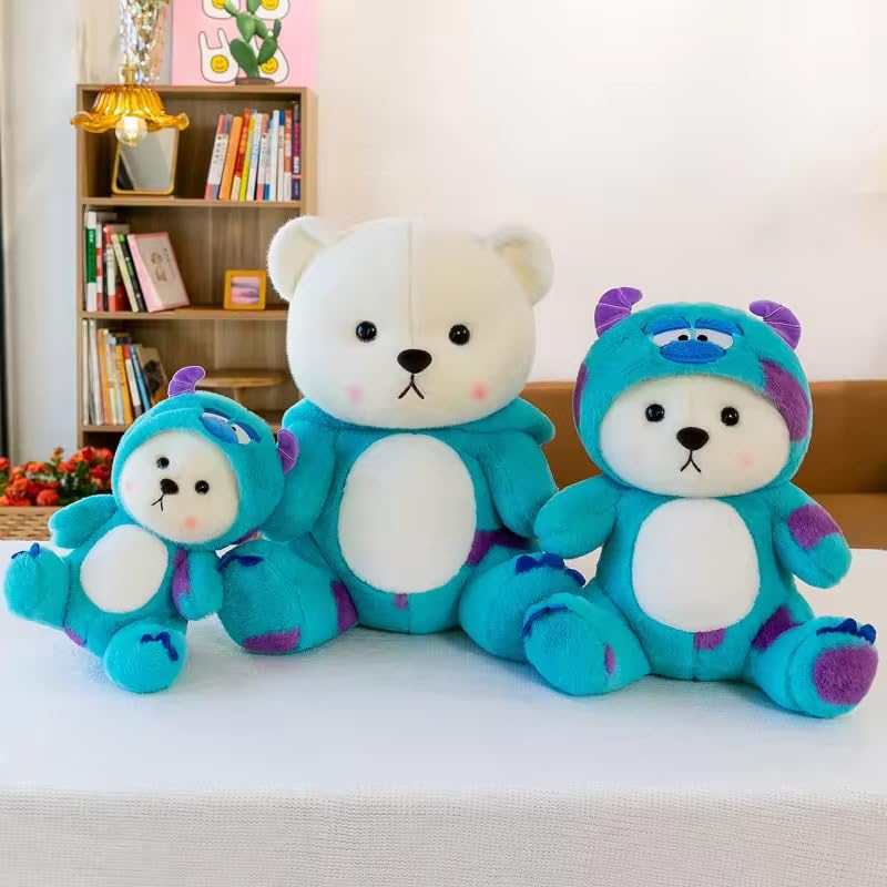 Image of Plush Bear Stuffed Animal 30cm - Cute Kawaii Bear in Turquoise & Purple Monster Costume, Soft Toy for Kids, Birthday Gift, Collectors & Home Decor