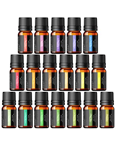 Essential Oils Top 18 Pure Aromatherapy Oils, 18*5ml Super Multi-Scents for Humidifier, Diffuser, Massage, Candle Making, Skin & Hair Care, Lavender, Sweet Orange, Tea Tree, Eucalyptus and More