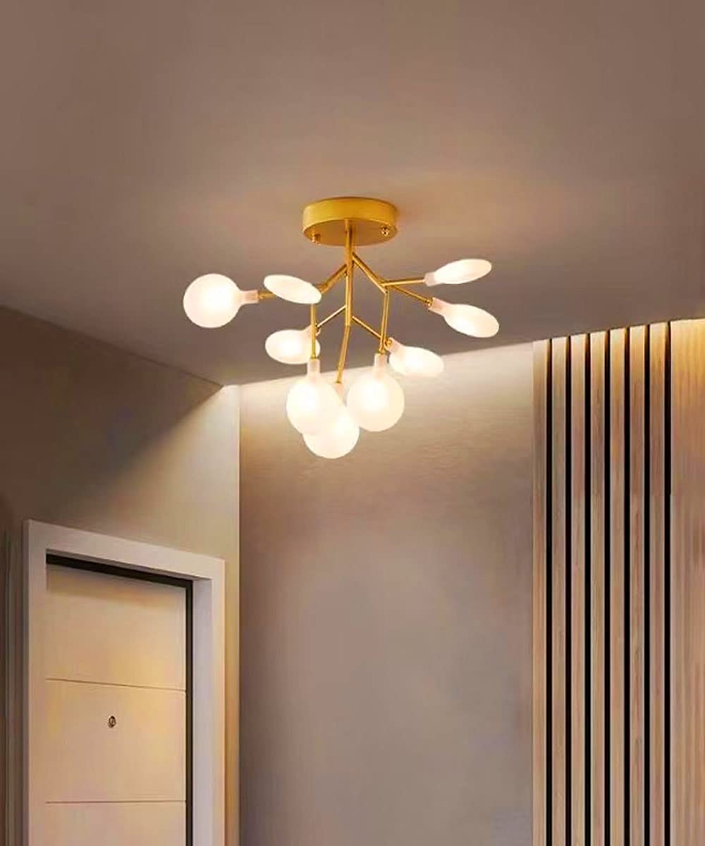 C&C Home Modern Chandelier, 9 Lights Gold Sputnik Pendant Lighting,Industrial Brushed Nickel Ceiling Light Fixture for Kitchen Dining Room Living Room,Gold