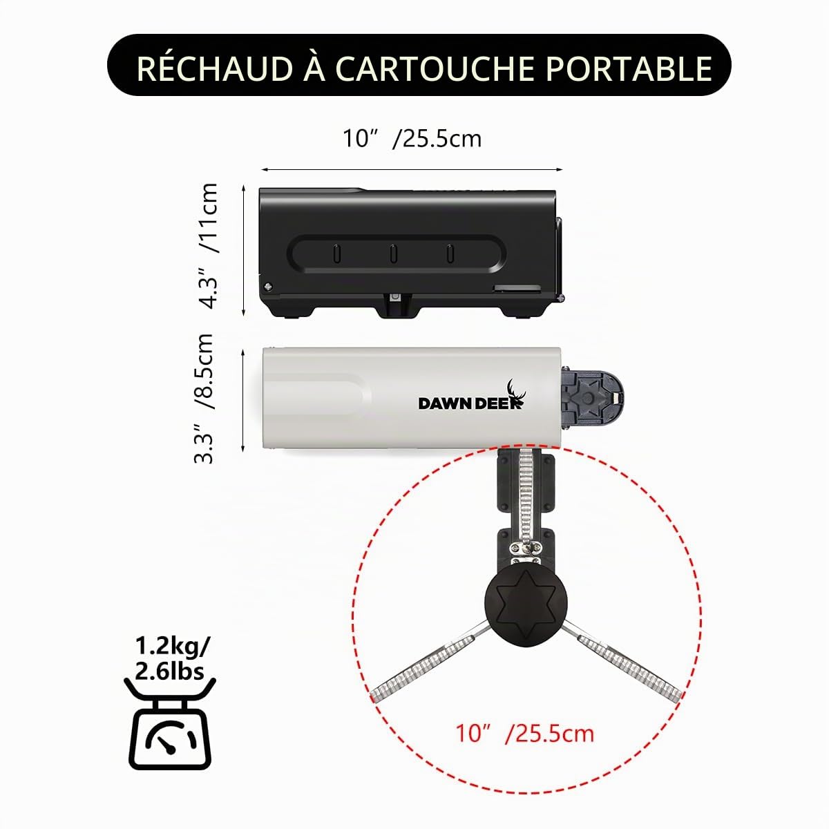 Réchaud à cassette portable avec sac de rangement délicat, réchaud de camping pliable, réchaud de camping compact, brûleur à gaz butane pliable de 2200 W, blanc