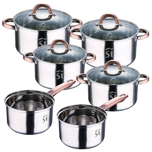 Batería de cocina 10pc en acero inox 2xØ16cm 2xØ18cm 2xØ20cm con tapas San Ignacio