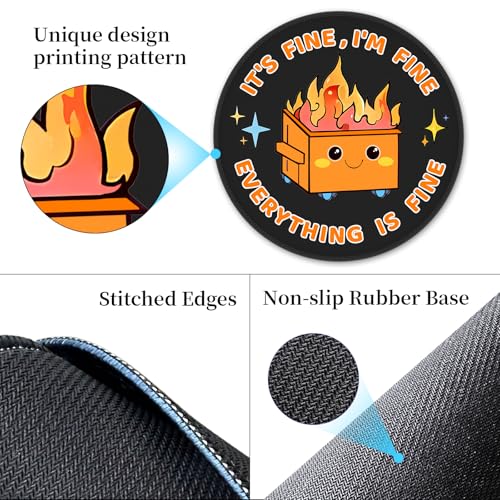 2 Pack Dumpster on Fire Mouse Pad, Funny Cute Mousepad for Desk Accessories, Small Mouse Pad for Gaming Computer Laptop, Work Home Office Supplies Decor, It’s Fine I’m Fine Everything is Fine