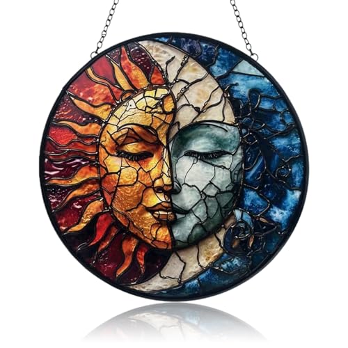 Sonnenfänger, Fensterschmuck Hängend mit Sonne-Mond-Design, Fensterbilder...