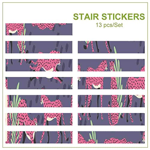Johizuta Stair Stickers Set Of 13 Hand Drawn Exotic Big Cat Pink Cheetahs Decorative Staircase Sticker Decals Removable Murals For Stairs Risers Stairway Wall Decor,39.4"X7.1" #TOP2