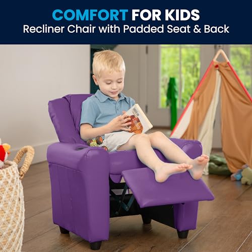 Image of Flash Furniture Vinyl Kids Recliner, Cup Holder, Lavender