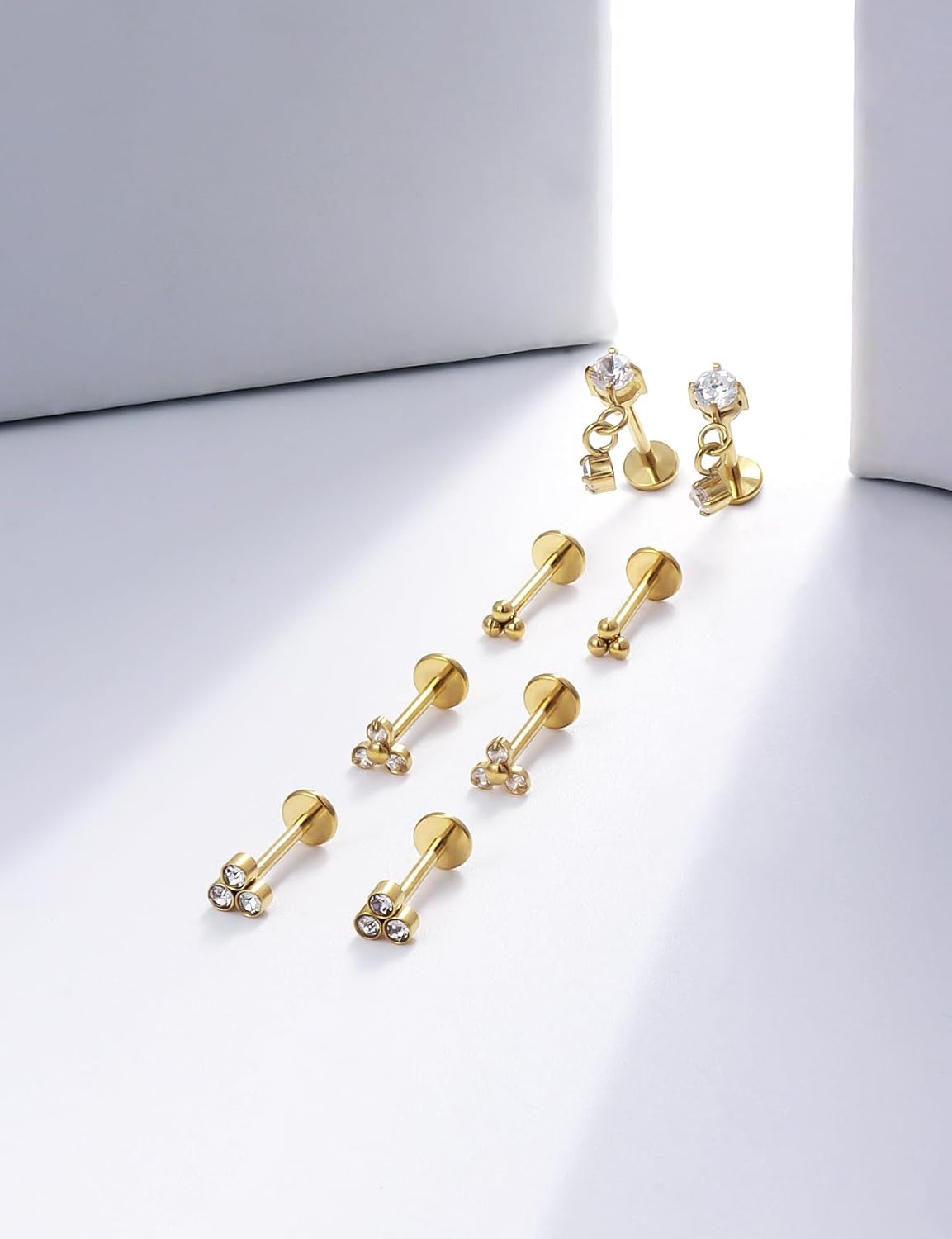 14K Gold Plated 20G 18G 16G Threadless Flat Back Earrings Studs Surgical Stainless Steel Push In Nose Rings Studs Tragus Forward Helix Conch Cartilage Earrings Piercing Jewelry For Women Men - Image 4