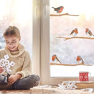 Stickerscape Christmas Window Stickers (Christmas Robins - Regular) | Christmas Window Decorations to Create a Winter Themed Display | Reusable, Re-positionable and Cleanly Removable