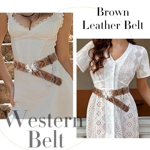 Western Brown Belt Butterfly Waist Belt Cowboy Cowgirl Leather Belt Ladies Belts for Jeans Pants Dresses4