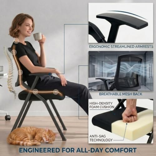 Image of 24 Pack Folding Conference Chairs, Nesting Breathable Mesh Office Chair