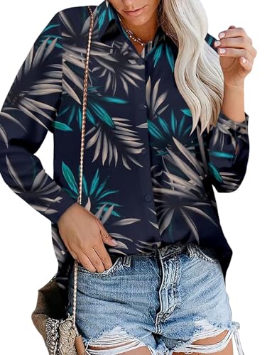 Image of Magritta Women's Shirts Fashion Casual Loose Fit Long Sleeve Button Down Lightweight Collared Blouse Tops