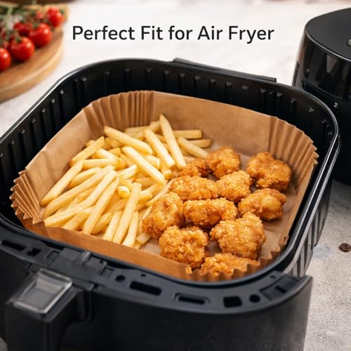 Image of Signamio Air Fryer Paper Sheets - 100 Pcs Airfryer Paper Sheets, Air Fryer Accessories, Heat Resistant, Greaseproof, Waterproof, Safe for Temperatures Up to 230C - Square