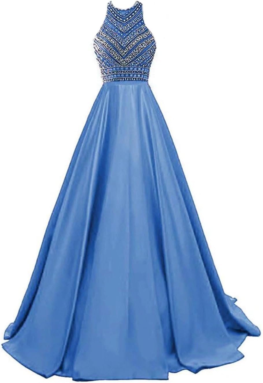 Halter Long Prom Dresses with Pockets Evening Formal Dresses for Women