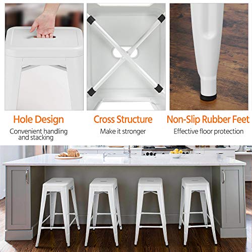 Yaheetech 30 Inch Metal Bar Stools Vintage Counter Bar Height Stools Stackable Furniture Industrial Backless Stool Chairs Set Of 4, White #TOP4