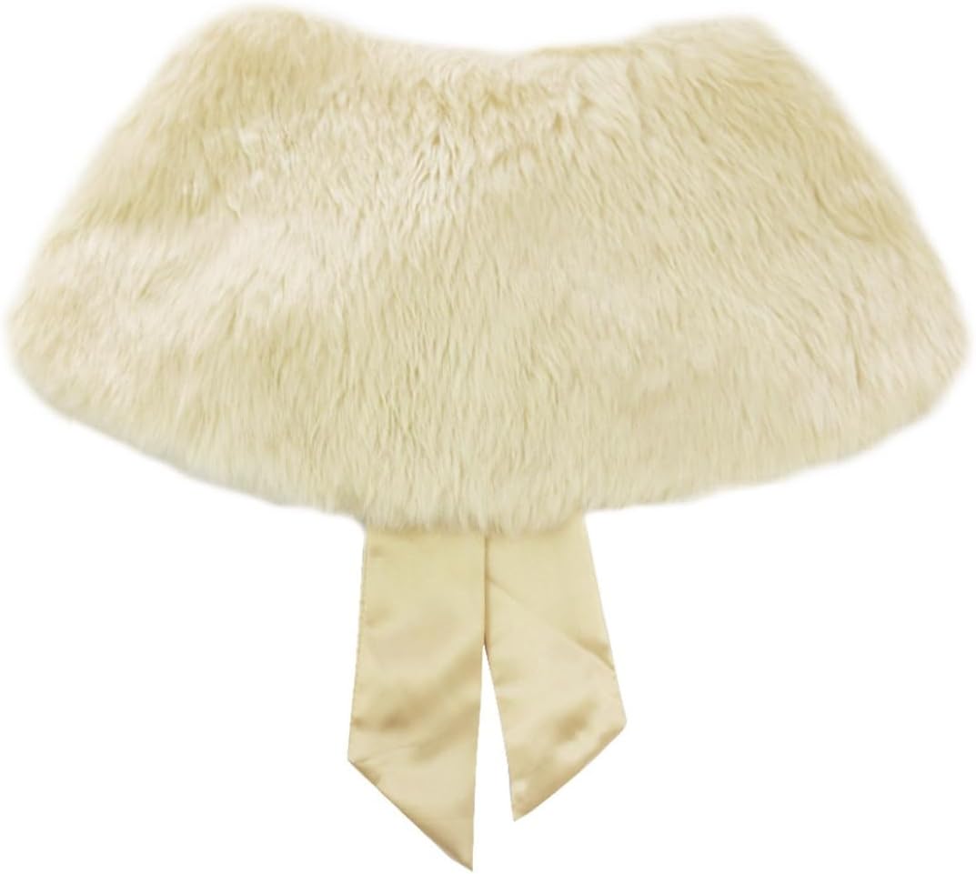 ACSUSS Toddlers Kids Girls Faux Fur Shawl Wraps Cape Ribbon Ties Bolero Shrug Wedding Communion Flower Dress Cover Up