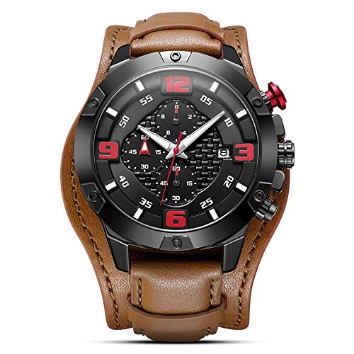 BAIYI Herren Luminous Quartz Herrenuhr Lederarmband Sport Chronograph Herren,B