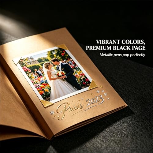 Álbum de recortes de 8x8 pulgadas con páginas negras y diseño plegable estirable de 6x8 pulgadas, incluye 102 pegatinas para fotos miniatura 4