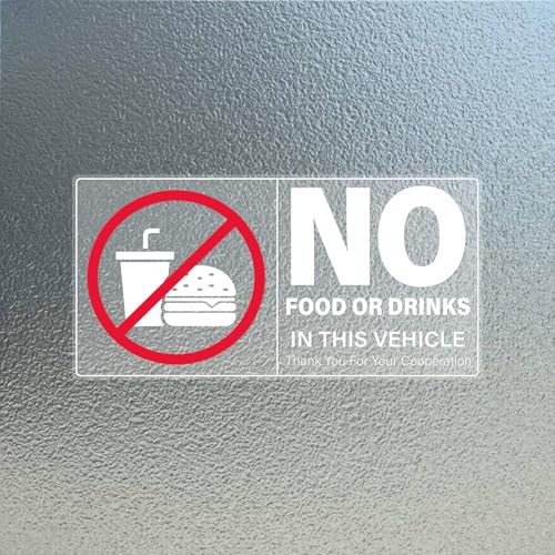 Image of 10 Pack No Food Or Drinks in This Vehicle Stickers 4 x 2 Inches Self Adhesive Sign Vinyl Waterproof UV Resistant Warning Decal for Car Taxi Window