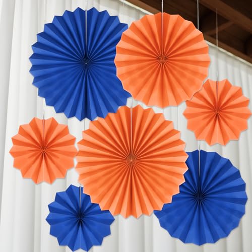 Éventails en papier bleu et orange pour décorer une salle de classe et un plafond - 8