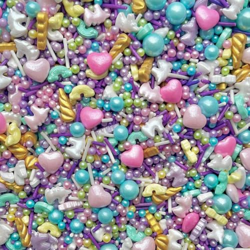 Unicorn sprinkles pink gold horns lilac white Vegan Vegetarian Halal edible pearls hearts cupcake cake toppers biscuits pearls decoration 100s 1000s bright girly party decor baking UNICORN KISSES