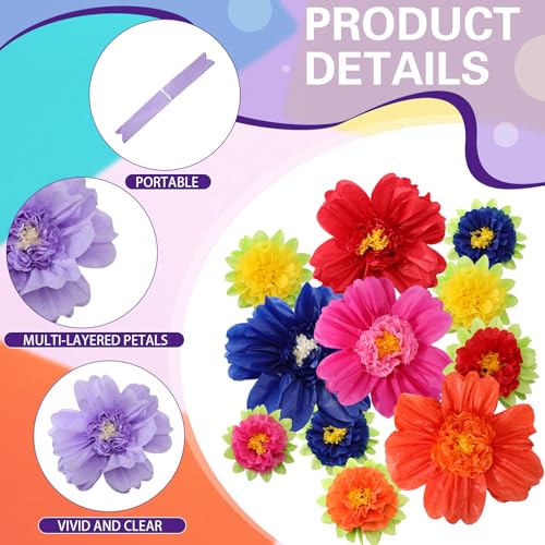 Image of TaoBary Large Colorful Tissue Paper Flowers Giant Fiesta Paper Pom Poms Classroom Wall Decor Mexican Birthday Party Decorations Wedding Backdrop(20 inch and 10 inch,Dark Blue, Purple, Red,24 Pcs)