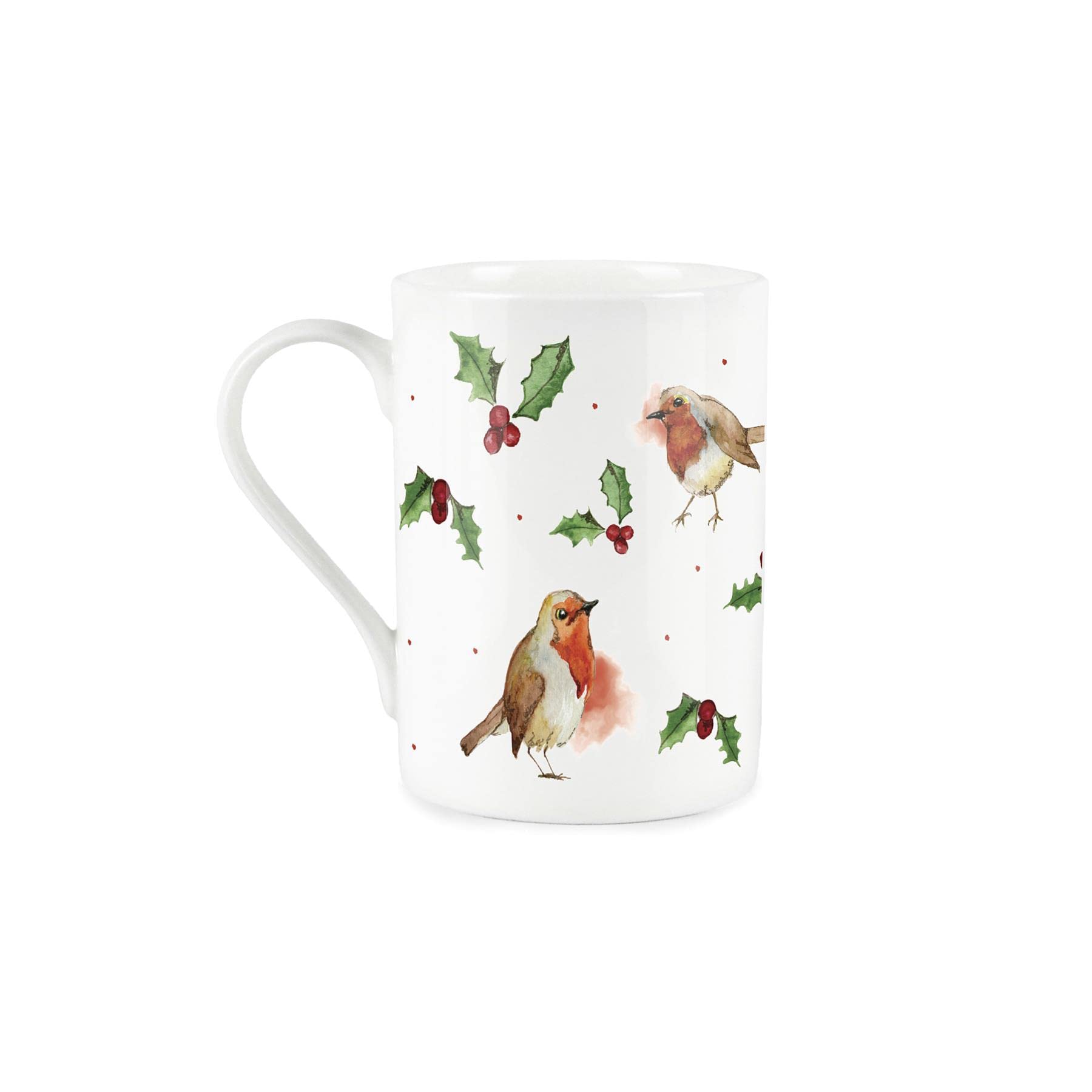 Purely Home Robin Holly Mug - Large Christmas Robins Bone China Style White Xmas Berries Coffee/Tea Present Gift - Image 2
