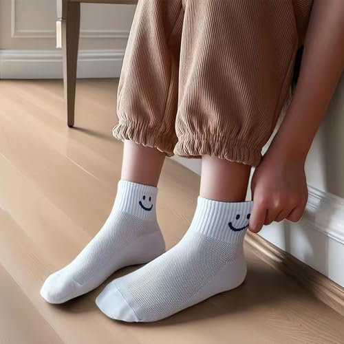 Baby Toddler Mesh Socks with Smiley Faces Boys Girls Breathable Thin Solid Color ummer Kids Ankle Socks,5 Pack3