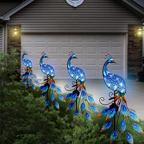 Teresa'S Collections Garden Decor Blue Peacock With Solar Outdoor Lights, 40 Inch Glass Yard Art For Outside thumb #7