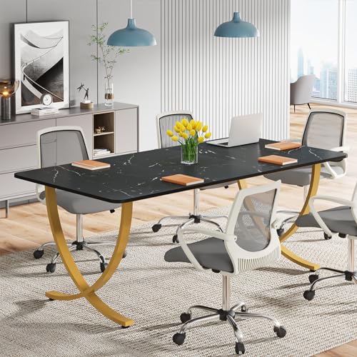 Image of Tribesigns Executive Desk, 63 inch W x 31.5 inch D Large Office Desk, Modern Computer Desk Conference Table Meeting Room Table, Business Furniture for Home Office, Black and Gold