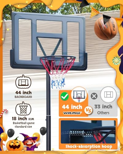 Image of WIN.MAX Basketball Hoop Outdoor 3.3-10ft Adjustable Height, 40inch Backboard with Shatterproof Backboard and Larger Base, Portable Basketball Hoop Goal System Youth /Adults in Backyard /Driveway
