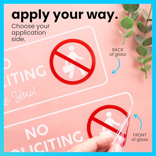 Image of ExcelMark No Soliciting Window Stickers - 3 inch x 7 inch Transparent Vinyl Sticker Sign - Select From Sticky Front or Sticky Back For Interior or Exterior Use - Pack of 3 (Interior)