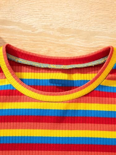 Milumia Girl's 3 Piece Striped Ribbed Short Sleeve T Shirts Crew Neck Lettuce Trim Tee Tops3